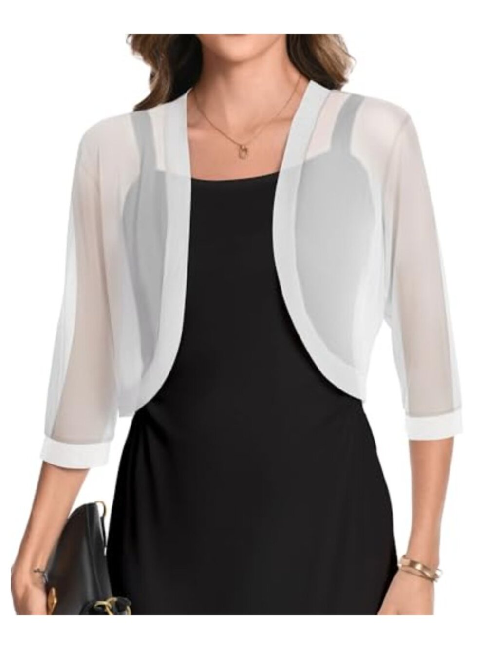 Sheer Mesh Shrug 3/4 Sleeve Open Front Bolero Cardigan